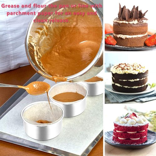 E-far Mini Round Cake Pans Set of 4 - Stainless Steel, Non-Toxic, Dishwasher Safe, 4 Inch