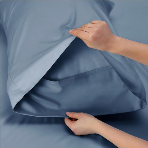 Bedsure Cooling Twin XL Sheets - Breathable Rayon from Bamboo, Soft & Silky, Deep Pocket Up to 16 Inches, Dusty Blue