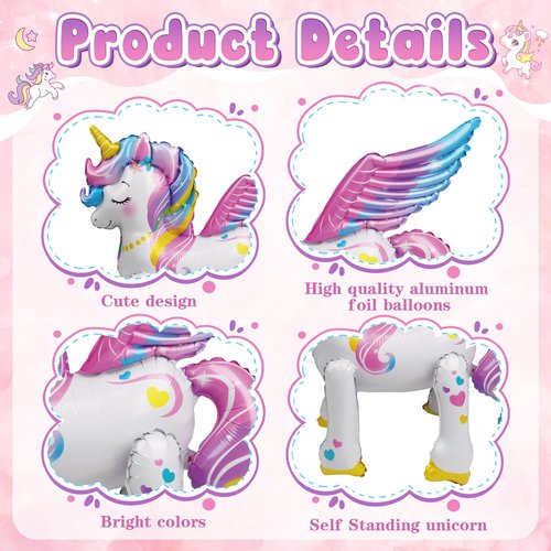 8Pcs Unicorn 4th Birthday Party Decorations for Girls,26Inch Large Unicorn Balloons Self Standing,18Inch Purple Pink Star Heart Rainbow Foil Balloon for Birthday Wedding Baby Shower Supplies(Number 4)