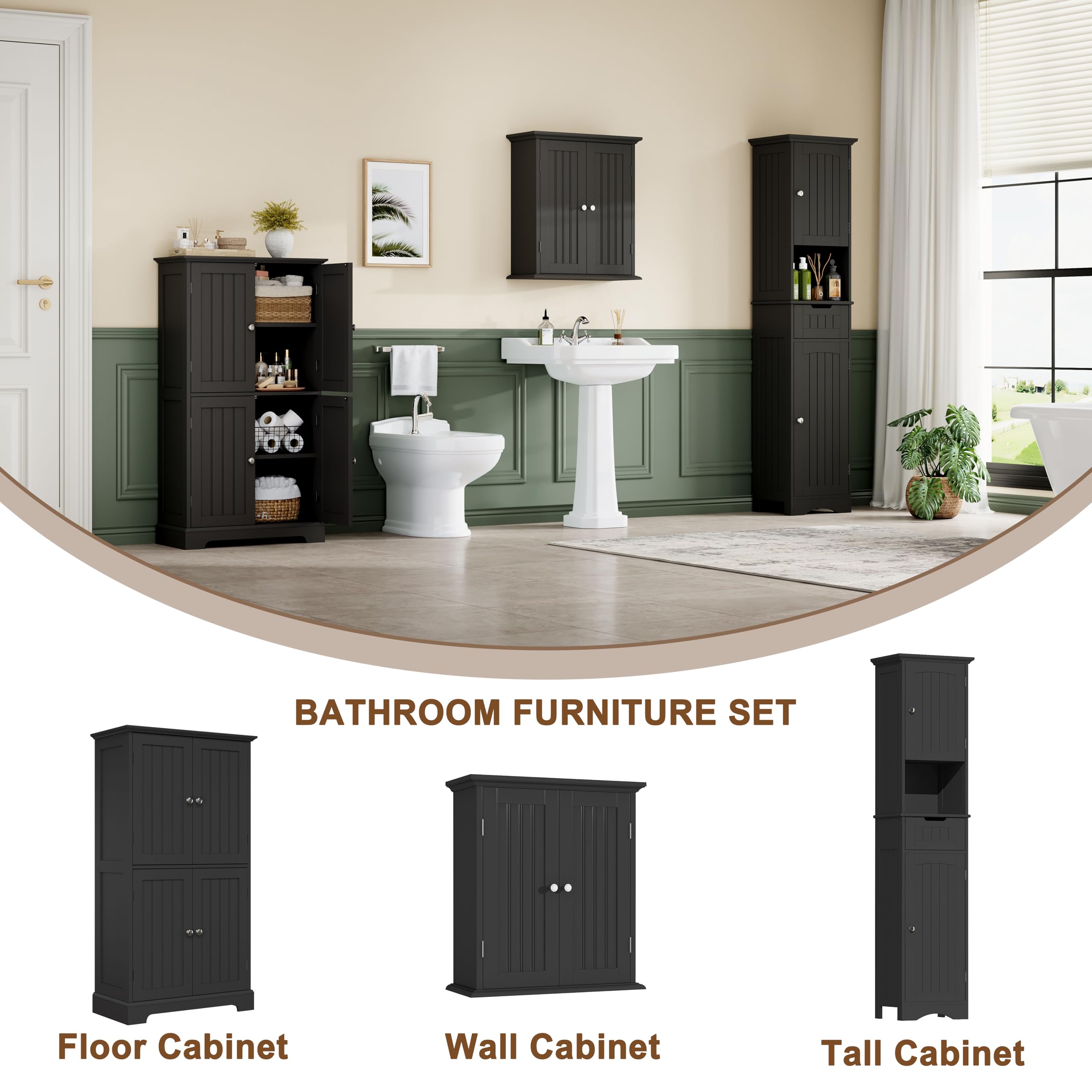 ChooChoo 67" Tall Bathroom Storage Cabinet, Narrow Bathroom Cabinet with 2 Doors and 1 Drawers, Freestanding Cupboard Floor Cabinet with Adjustable Shelves for Living Room, Kitchen, White