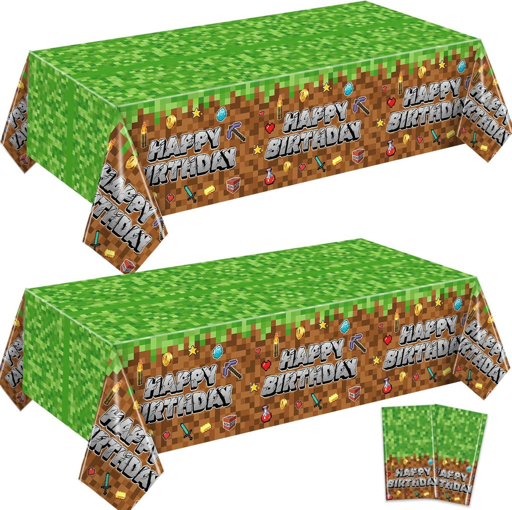 HALUNHL Pixel Birthday Party Decorations Tablecloth, Large 108" X 54" Popular Game Theme Birthday Table Cover for Big Fans, Pixel Party Supplies Table Cloth for Home