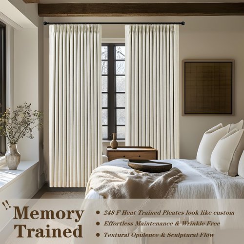 IVAPUPU Natural Pinch Pleated 100% Blackout Linen Curtains 90 Inch Length for Bedroom, Black Out Pinch Pleat Curtains for Living Dining Room Darkening Thermal Insulated Drapes with 16 Hooks, 2 Panels