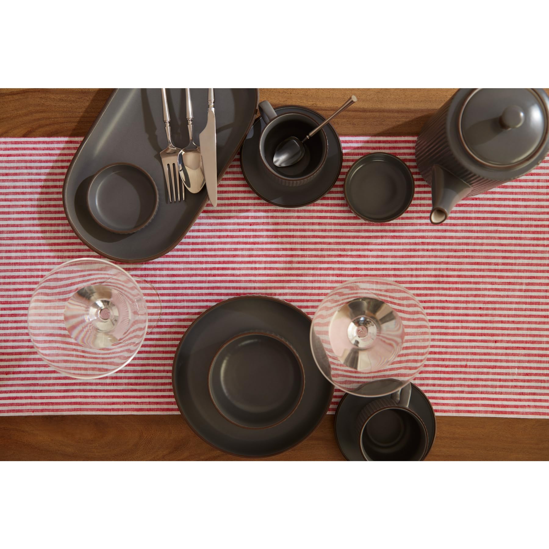Solino Home Linen Table Runner 120 Inches Long - Narrow Stripe, 100% Pure Linen Red and White Table Runner 14 x 120 Inch for Dining, Mothers Day, Spring, Summer, Memorial Day