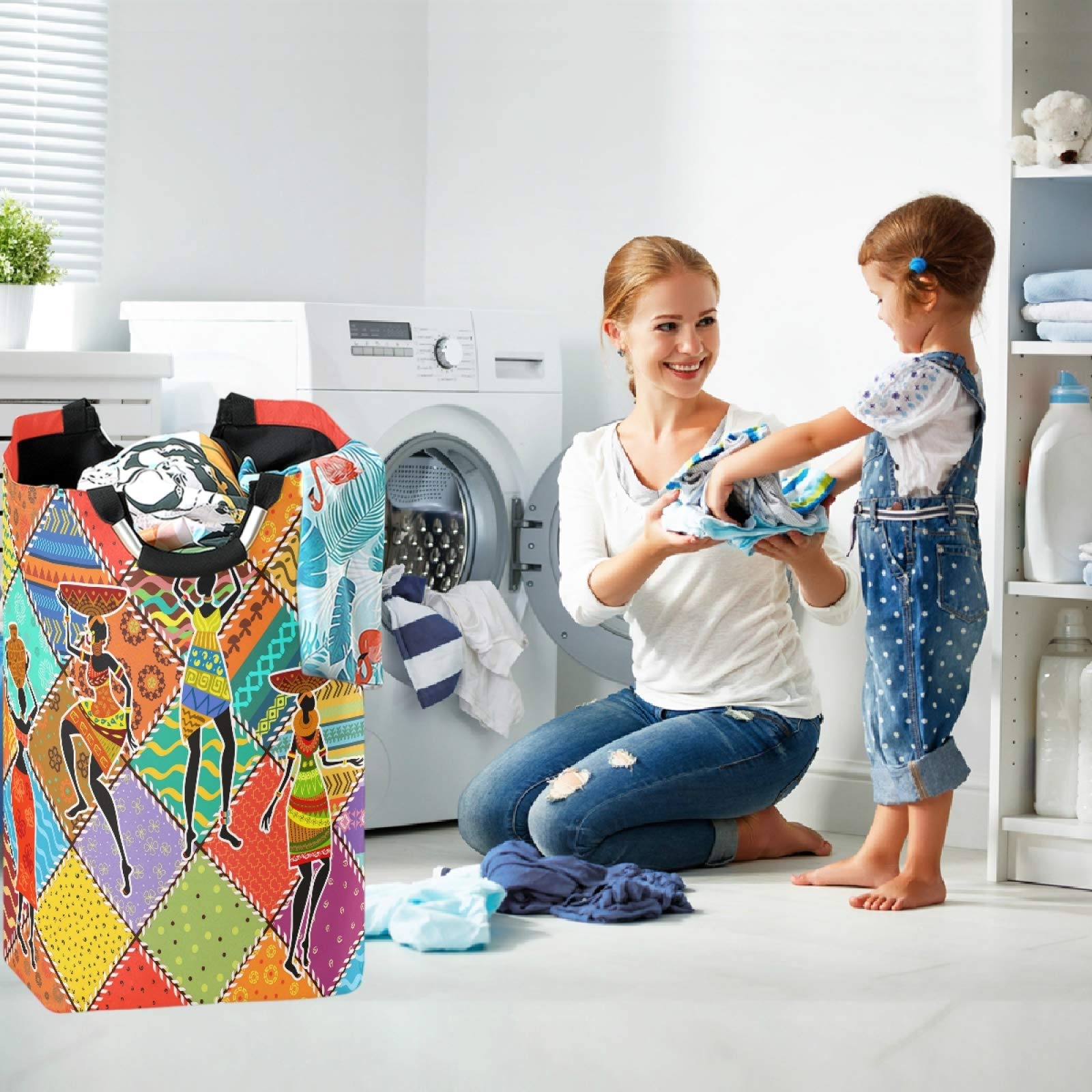 visesunny Large Capacity Laundry Hamper Basket Dancing African Woman Colorful Patchwork Oxford Cloth Storage Baskets for Bedroom, Bathroom, Dorm, Kids Room