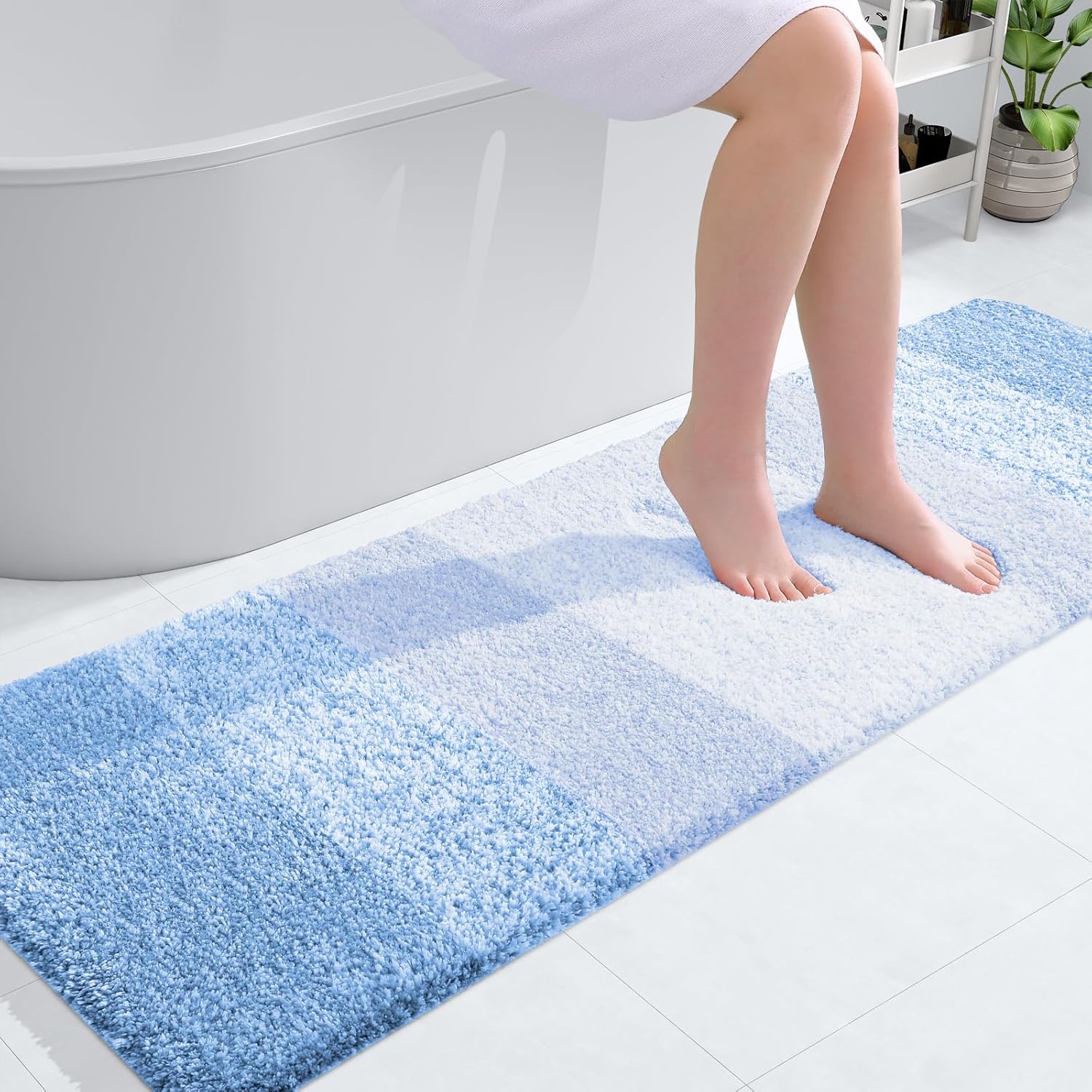 OLANLY Bathroom Runner Rug - Extra Soft Microfiber Mat, Quick Dry & Washable | 59x20, Light Blue
