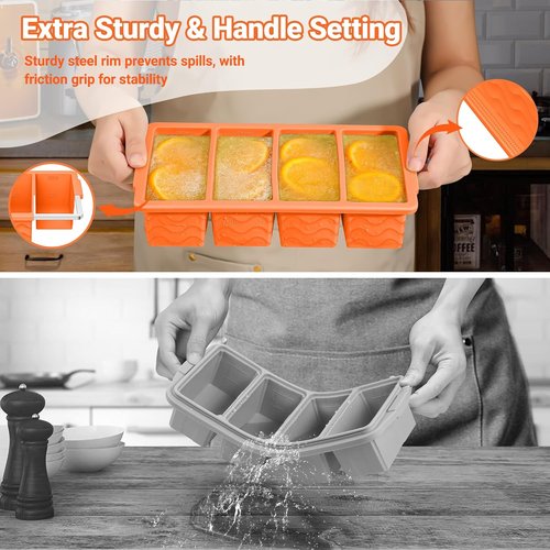 Doasuwish Silicone Freezer Tray - 1-Cup Soup Container with Lid for Meal Prep & Food Storage | 2 Pack