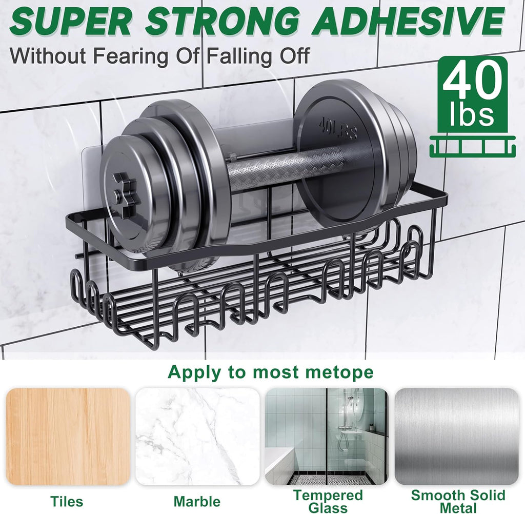 SC02 Shower Caddy 5 Pack | Rustproof Stainless Steel Bath Organizers - Large Capacity, No Drilling, Black
