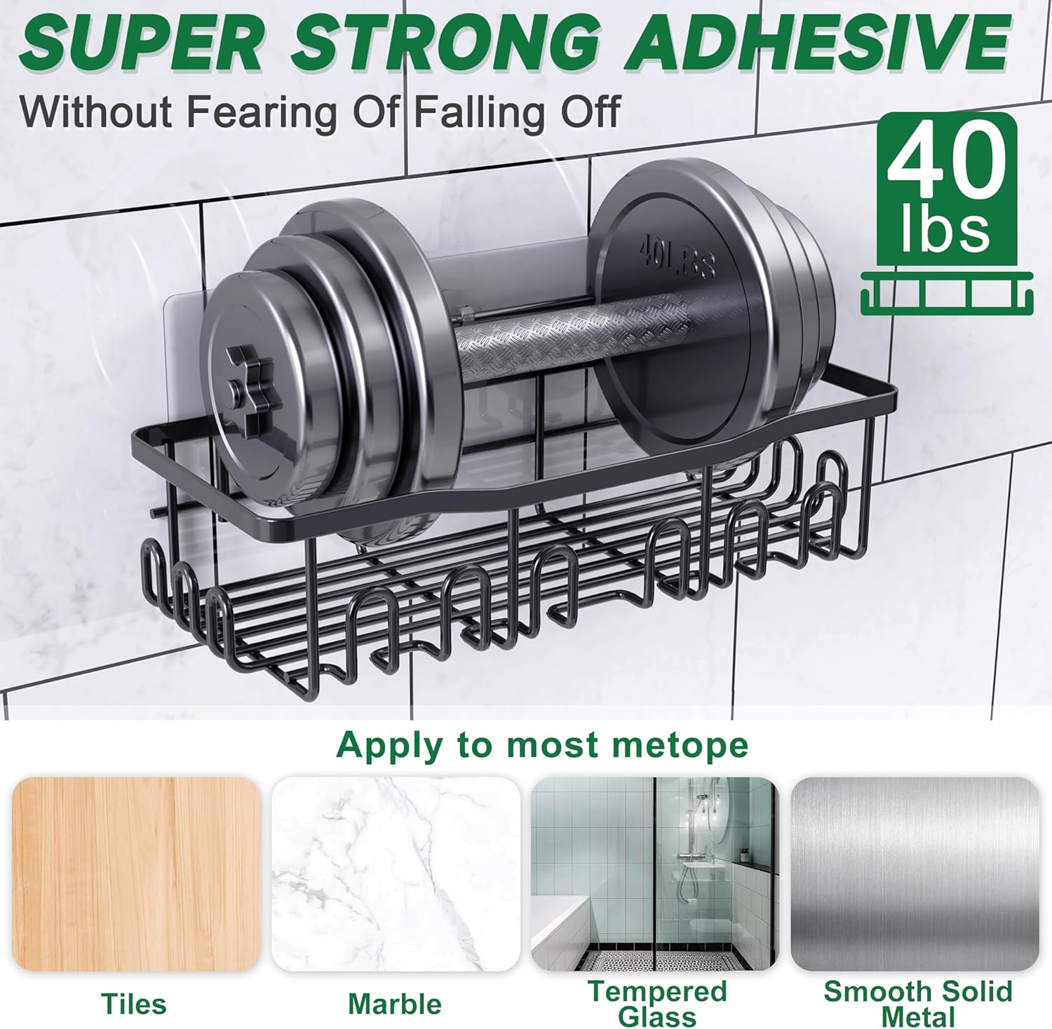SC02 Shower Caddy 5 Pack | Rustproof Stainless Steel Bath Organizers - Large Capacity, No Drilling, Black