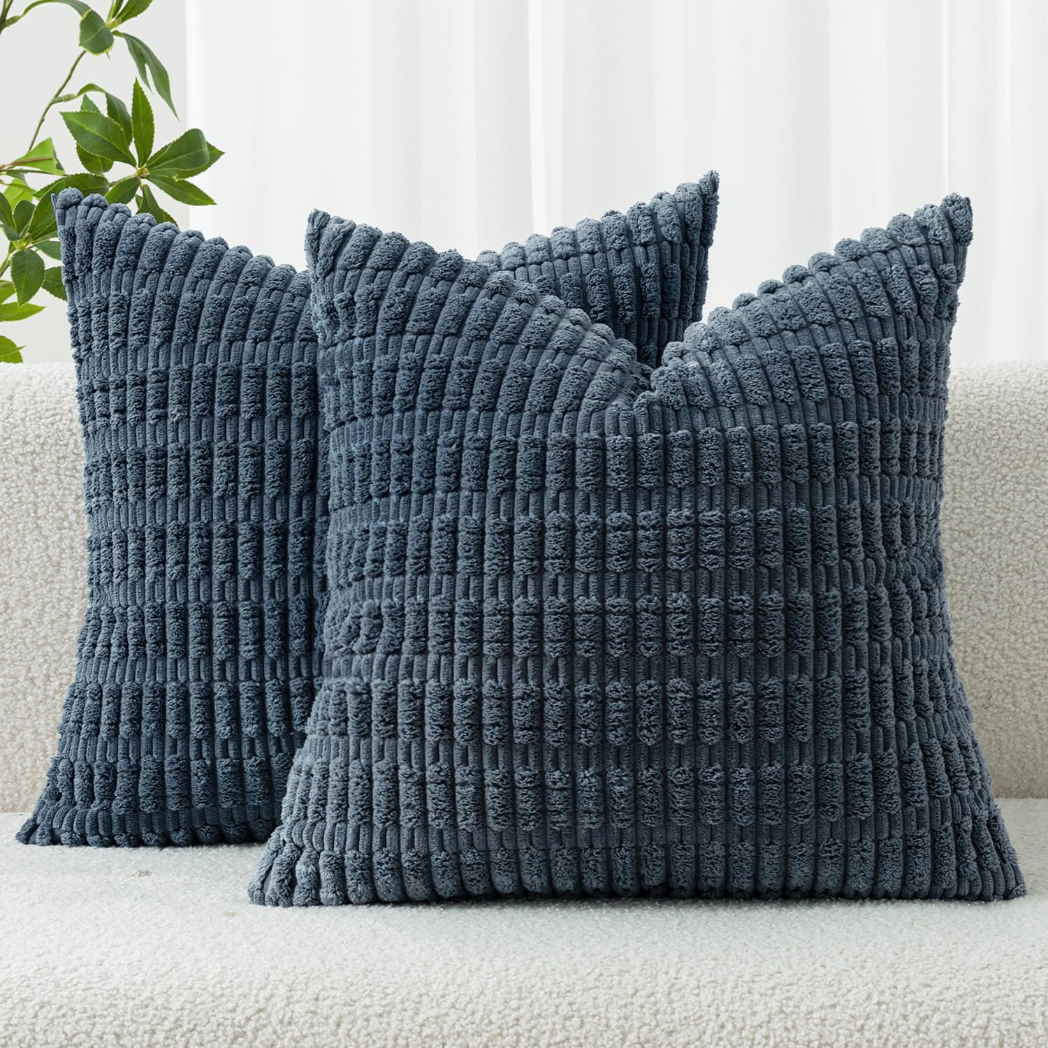 MIULEE Corduroy Throw Pillow Covers - Soft Boho Striped Design | 20x20 Inch Blue for Modern Farmhouse Decor