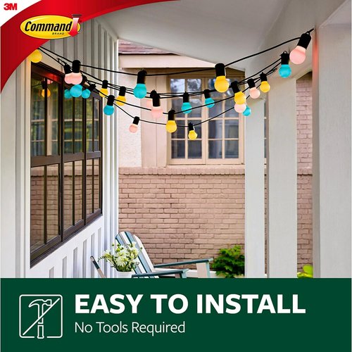 Command Outdoor Light Clips - Water-Resistant Adhesive Clips & Strips | 16 Clips, 20 Strips, Clear