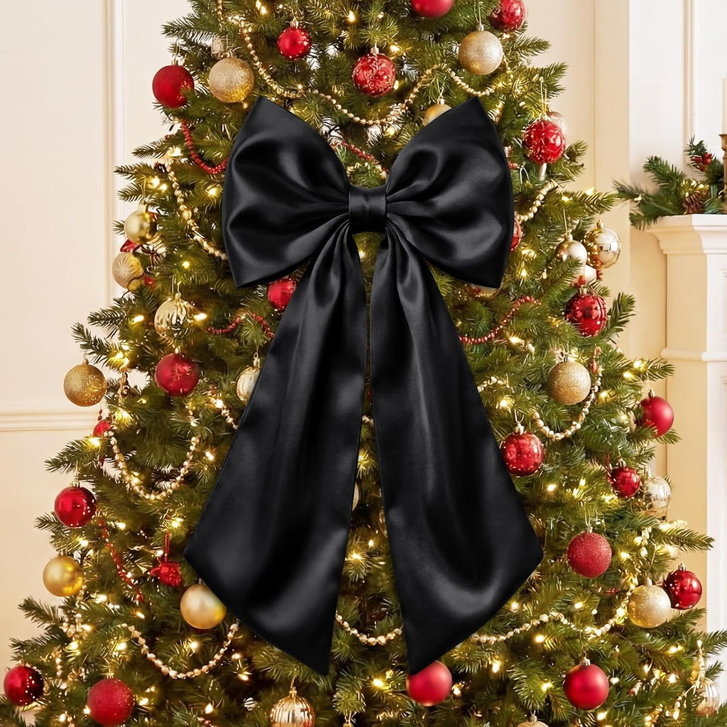 Suncalla 2 FT Large Satin Bow Decorations - 3 Pcs Hanging Wall Decor for Parties & Events | Black