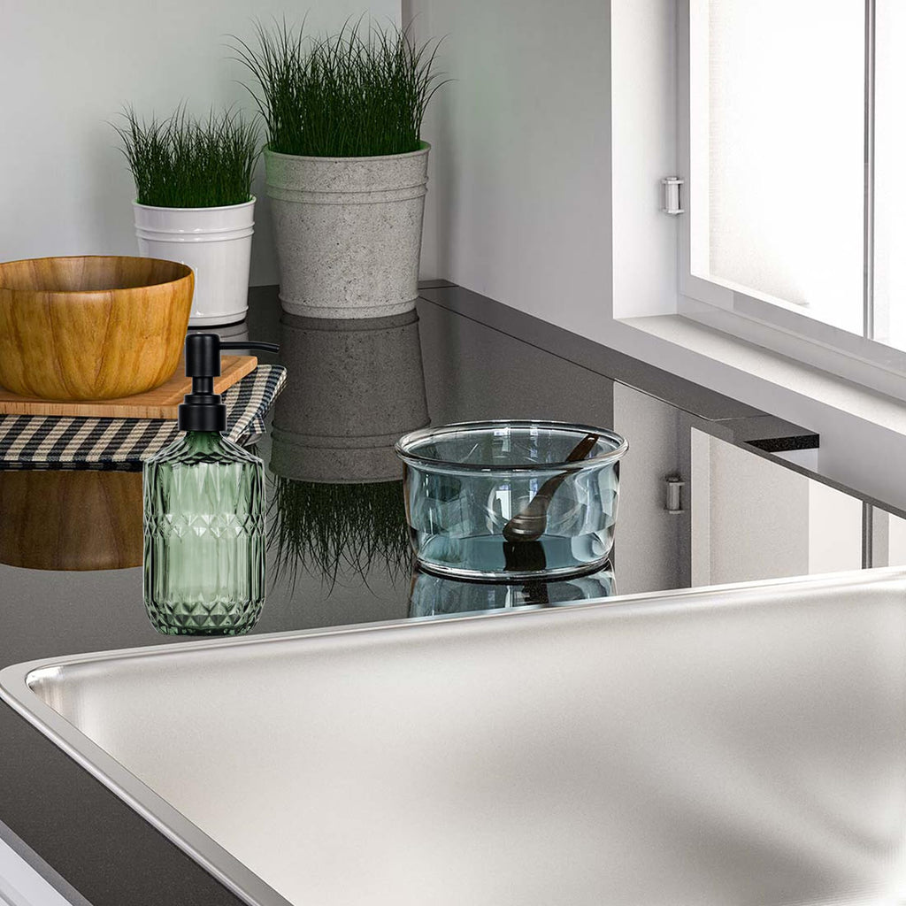 SDlumeiy 18 oz Dark Green Thick Glass Soap Dispenser with Black Rustproof Pump Refillable Bathroom, Kitchen Soap Dispenser for Hand Soap, Detergent, Lotion (Dark Green)