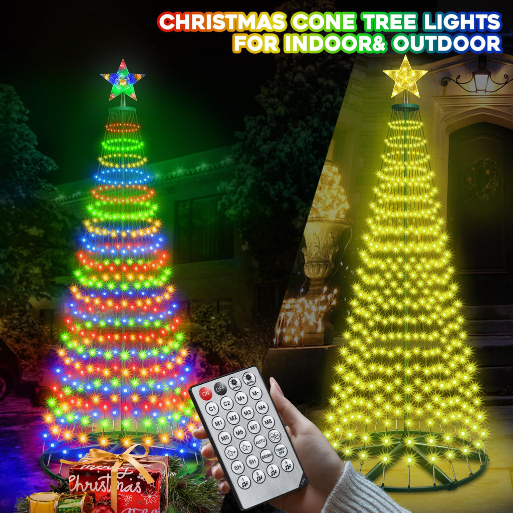 30+ Modes Smart Prelit Christmas Cone Tree with Lights - 6ft 296 LED App Control Color Changing Light Show Trees with Remote Timer Music Sync for Indoor Outdoor Yard (Green Body)