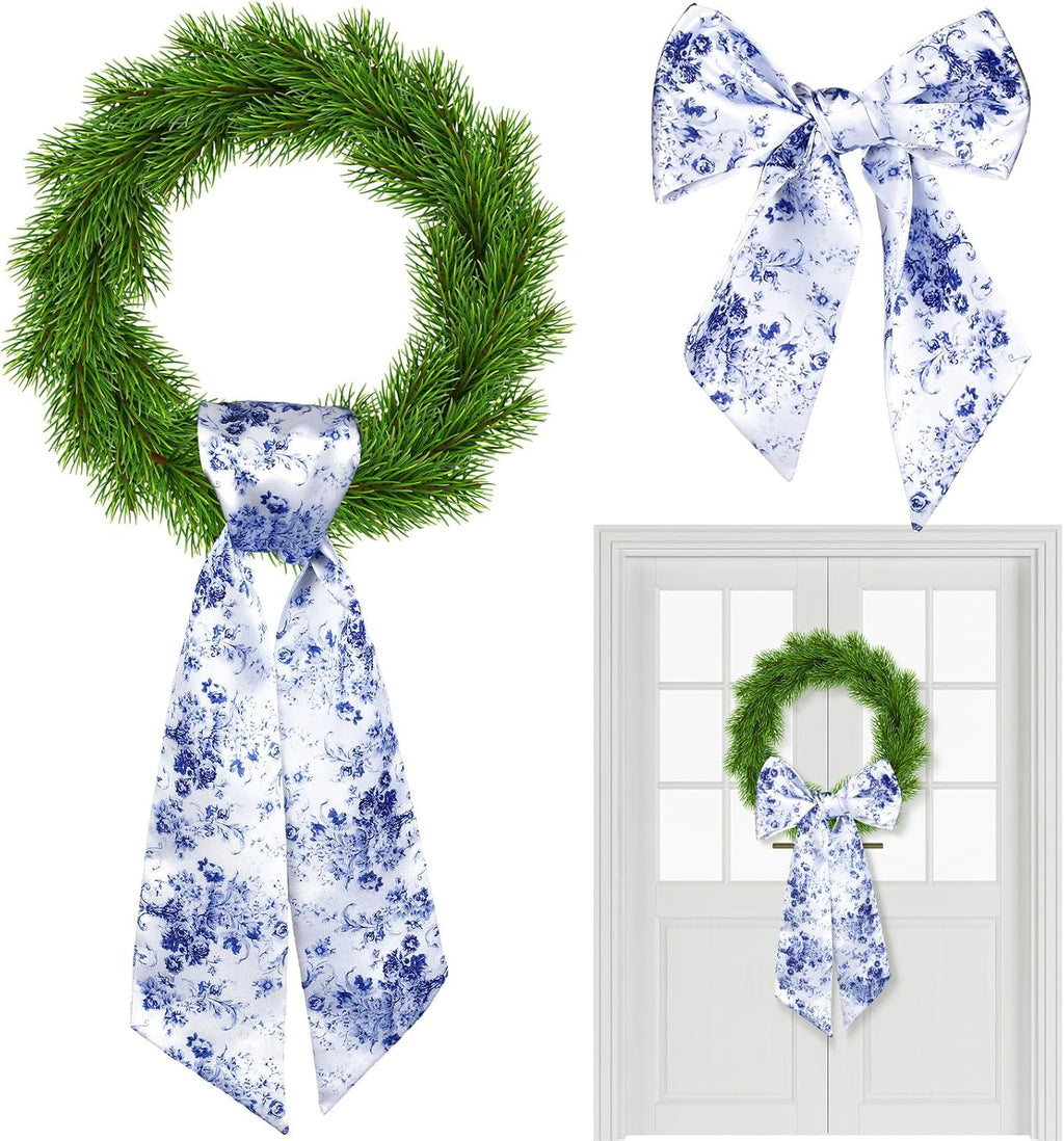 Regine Switzerland Wreath Sash - Reversible Chinoiserie Decor for Monogram Garland | 2 Pcs Set
