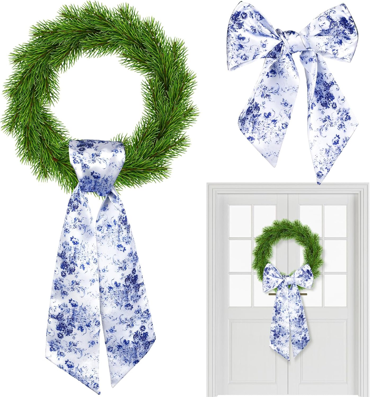 Regine Switzerland Wreath Sash - Reversible Chinoiserie Decor for Monogram Garland | 2 Pcs Set