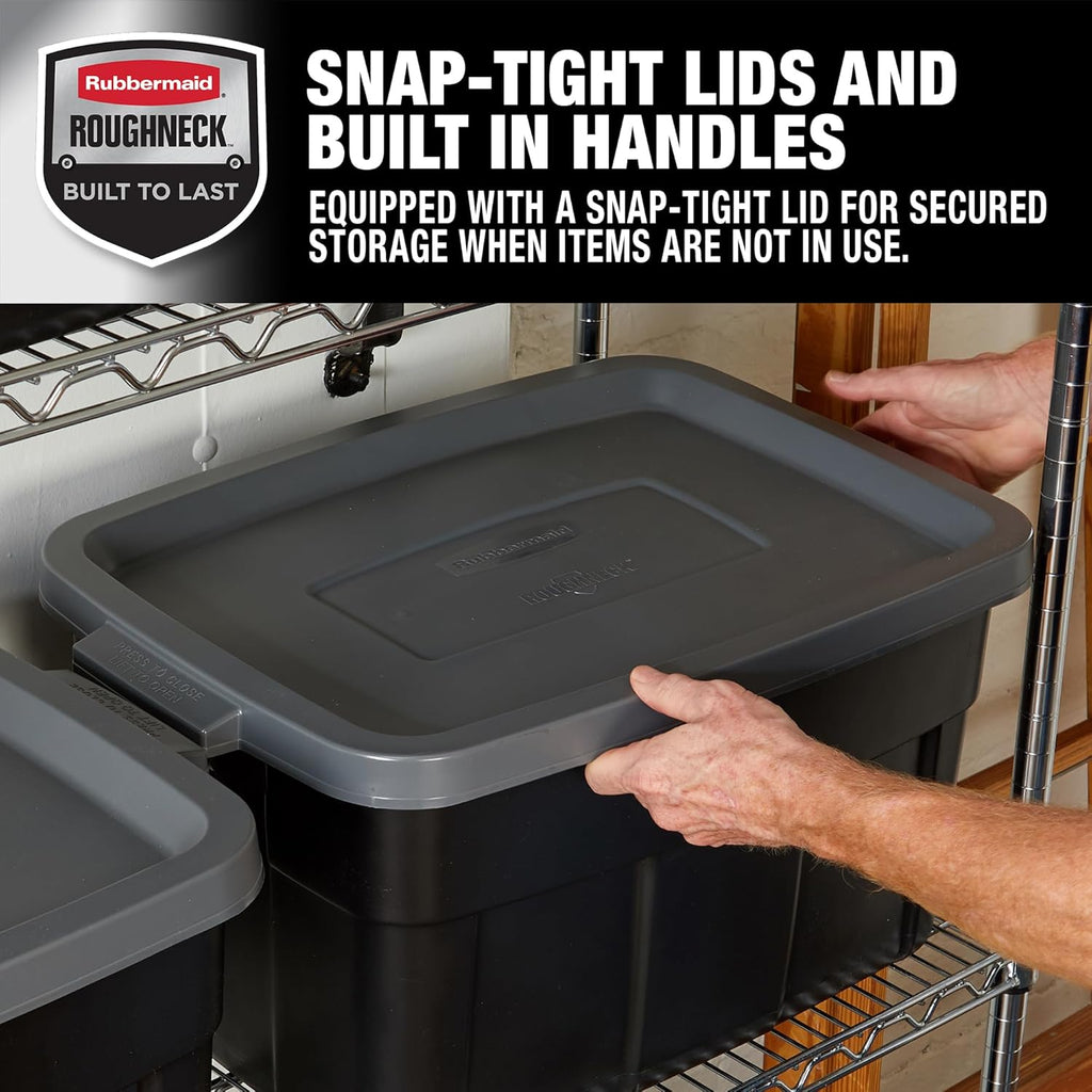 Rubbermaid Heavy Duty Storage Bins - Stackable Plastic Totes with Lids | 14 GAL, 6 Pack, Durable Design
