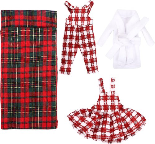 LEMESO Christmas Elf Doll Clothes Set - 4pcs Outfit with Sleeping Bag, Bathrobe & Accessories