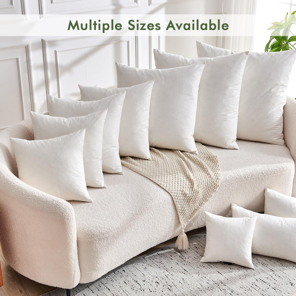 TOPGREEN Feathers Down Throw Pillow Inserts 28x28, Set of 2, 100% Organic Cotton Shell, Soft Decorative Euro Pillow Insert for Living Room Sofa, Couch, or Bed (White)