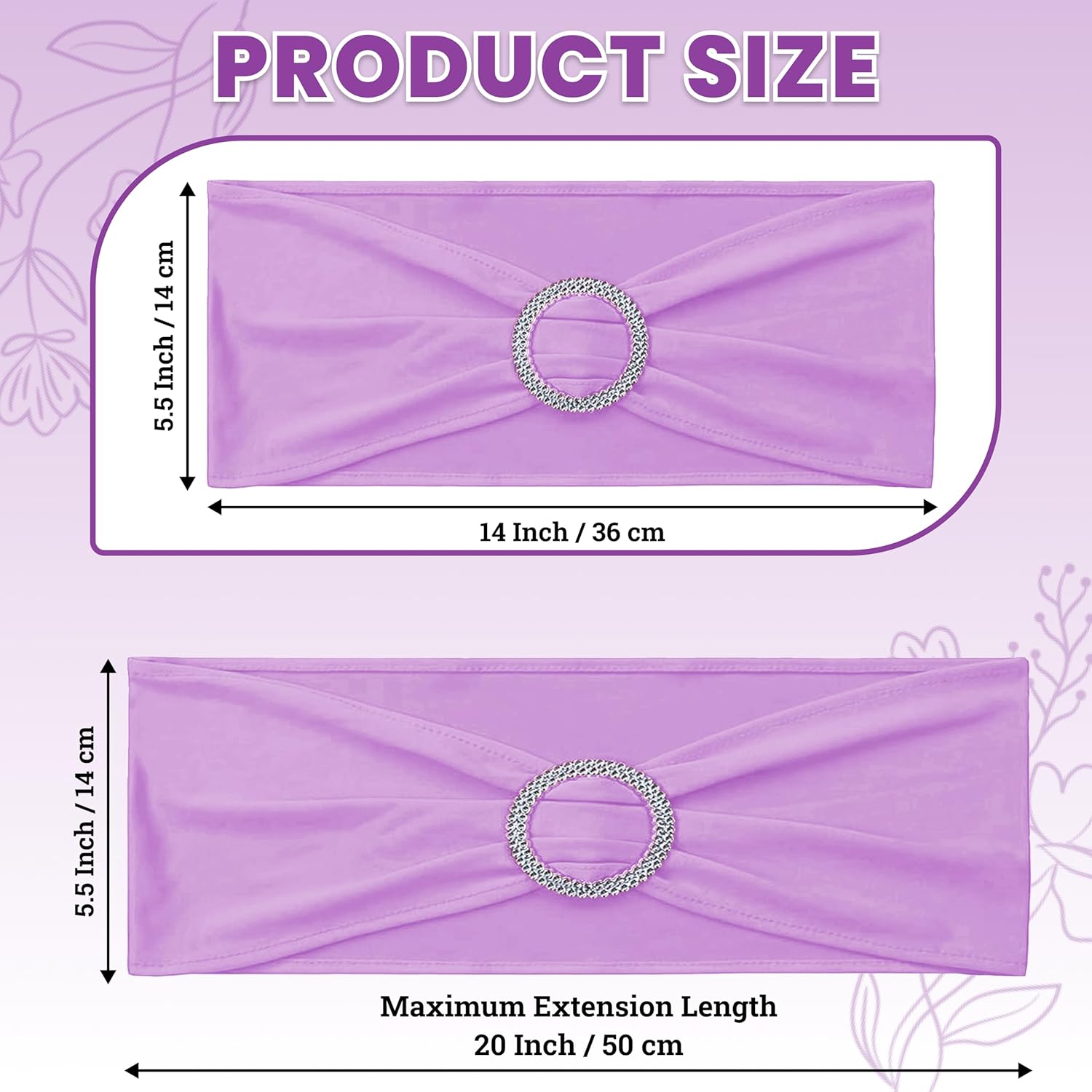 MDS Premium Spandex Chair Sashes - Stretchy Bow Covers with Buckle Slider | Pack of 50 - Light Purple