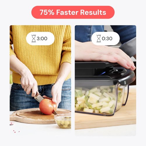 Fullstar Vegetable Chopper & Mandoline Slicer - 8-in-1 Food Prep Tool with Container & Julienne Feature | Black