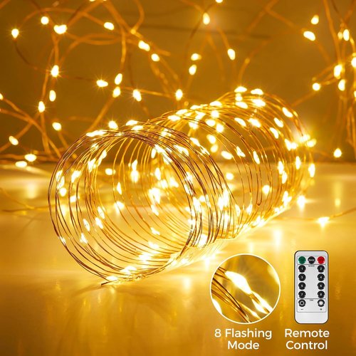 Ariceleo USB Powered Fairy Lights - 100 LED Twinkle String Lights with Remote & Timer | Silver Wire, 65.6 ft, Waterproof, Warm White