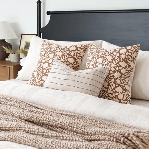 Foindtower Decorative Floral Throw Pillow Covers - Set of 2 | Boho Accent Cushions for Home Decor, 18x18 Inch, Light Orange Brown