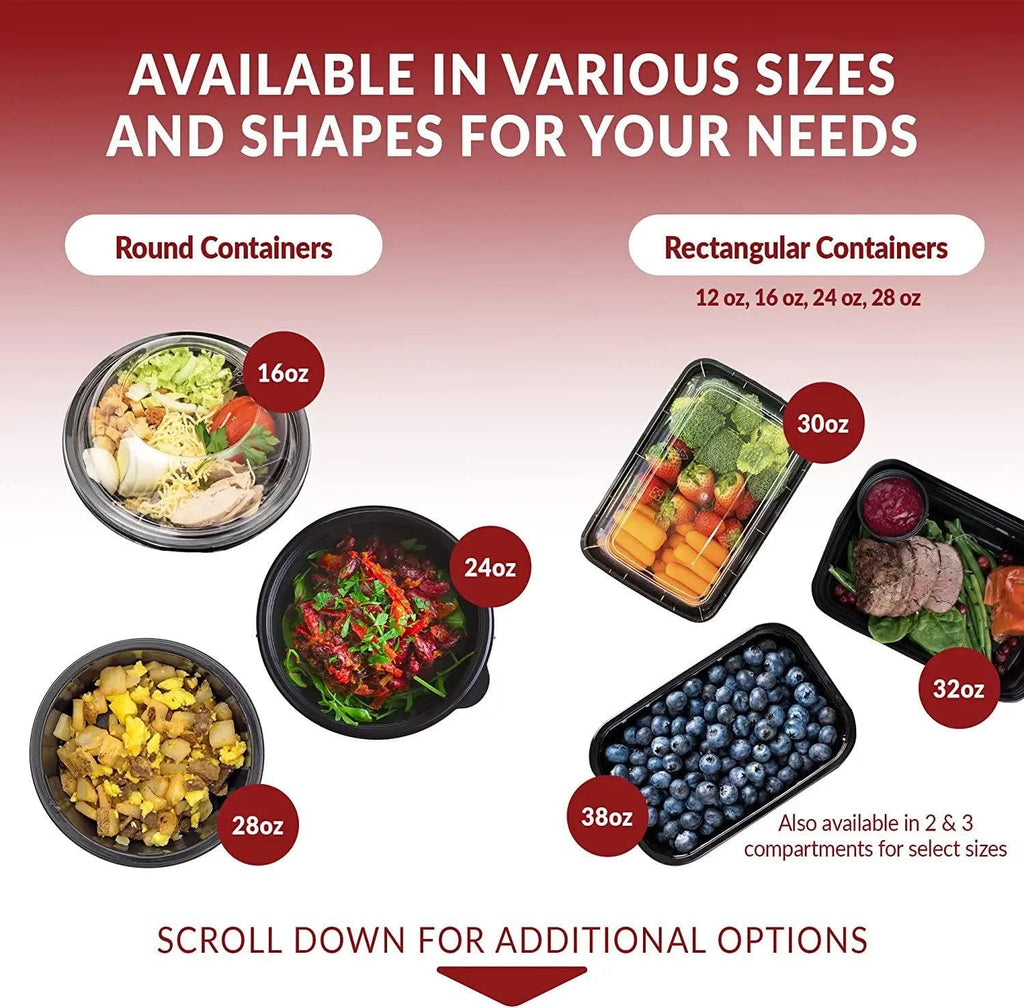 Reli. Meal Prep Containers - 30 oz. Black 2-Compartment Food Storage with Lid | Reusable Bento Box for Easy Meal Prep