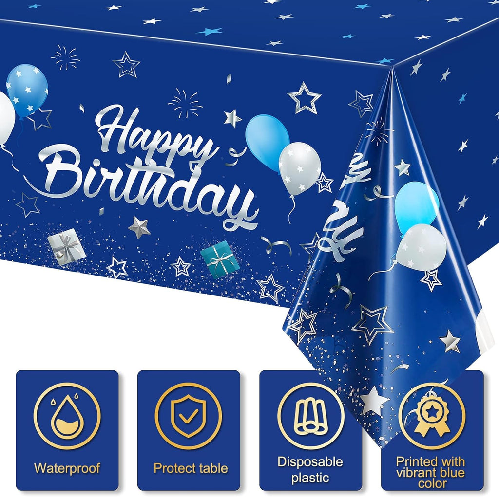 Tegeme Navy Blue Tablecloths - Starry Confetti Design for Kids' Birthday Parties | 3-Pack