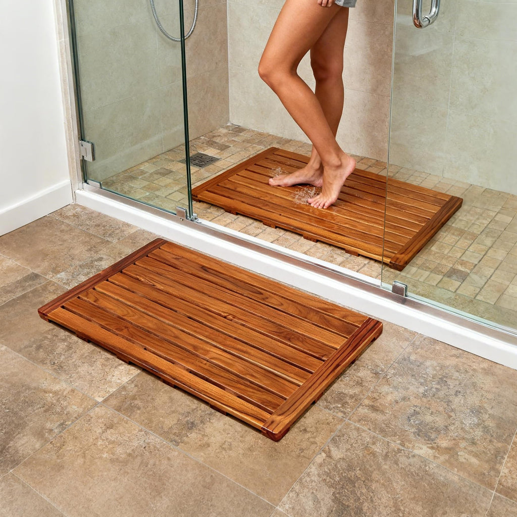 Utoplike Teak Bath Mat, Large Wood Shower Mats for Bathroom, 31.7"x17.9" Sturdy Floor Mat for Indoor Spa or Outdoor