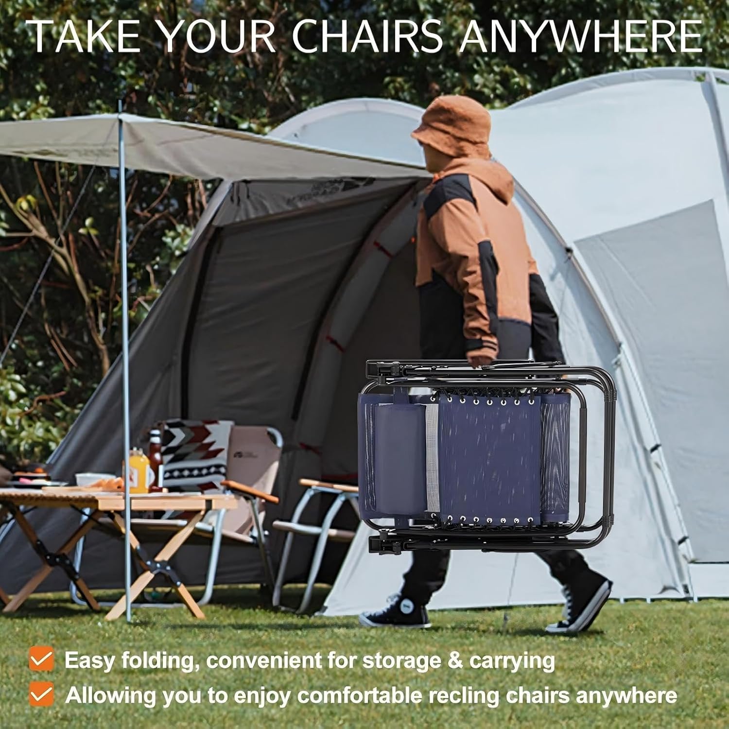 Sweetcrispy Zero Gravity Chairs - Set of 4 Portable Recliners with Cup Holders & Adjustable Pillows | Blue
