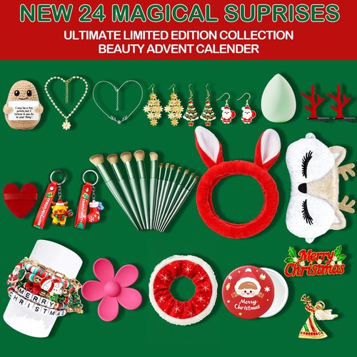 Beauty Advent Calendar 2025 for Teen Girls & Adult Women -24 Days Christmas Countdown Calendar, Fashion and Jewelry Sets Individually Boxed Makeup Surprises, Trend-Infused Gifts for Wife, Mom, Friends