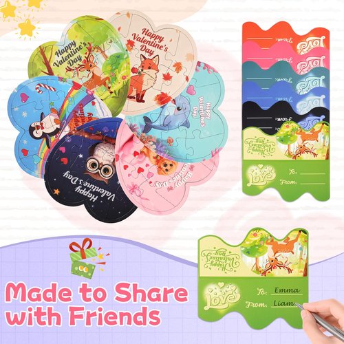24 Packs Valentines Cards for Kids Classroom with Heart Jigsaw Puzzle Set,Valentines Day Gifts for Kids School,Classroom Must Haves Exchange Prizes Valentines Party Favors for Him Her Boys and Girls