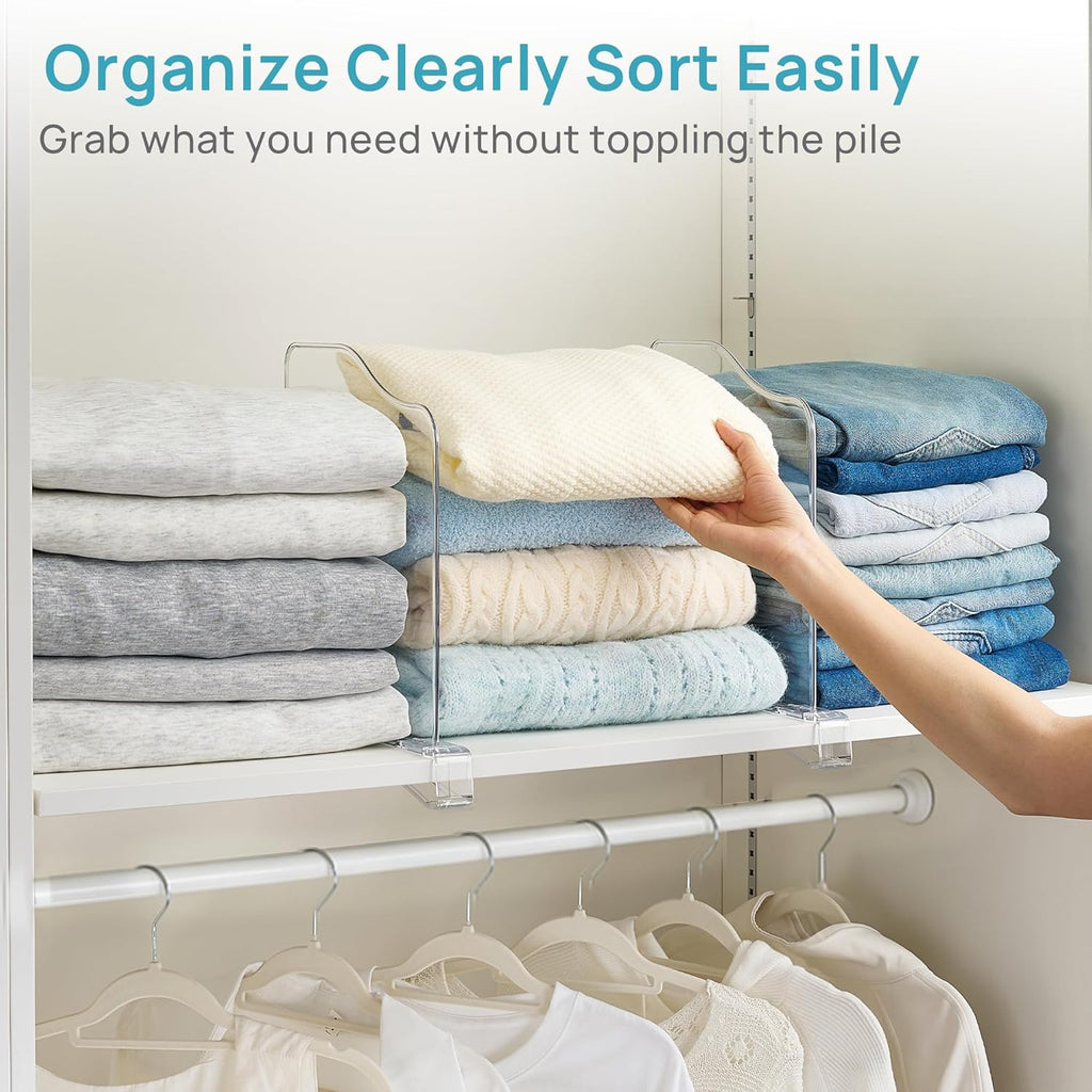 Vtopmart 12-Inch Height Shelf Dividers - Clear Plastic Closet Organizers for Sweaters, Jeans & Bags