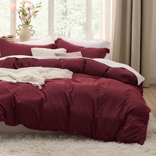 Bedsure Winery Duvet Cover - Extra Soft 3-Piece Queen Bedding Set | 90x90 Inches with Zipper Closure