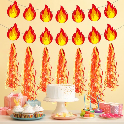 CHUNNIN Fire Flame Birthday Party Decoration Pentecost Decorations Fireman Paper Banner Flame Hanging Swirls Streamer Firefighter Photo Booth Prop Supplies Favors Gatherings Celebrations Decor