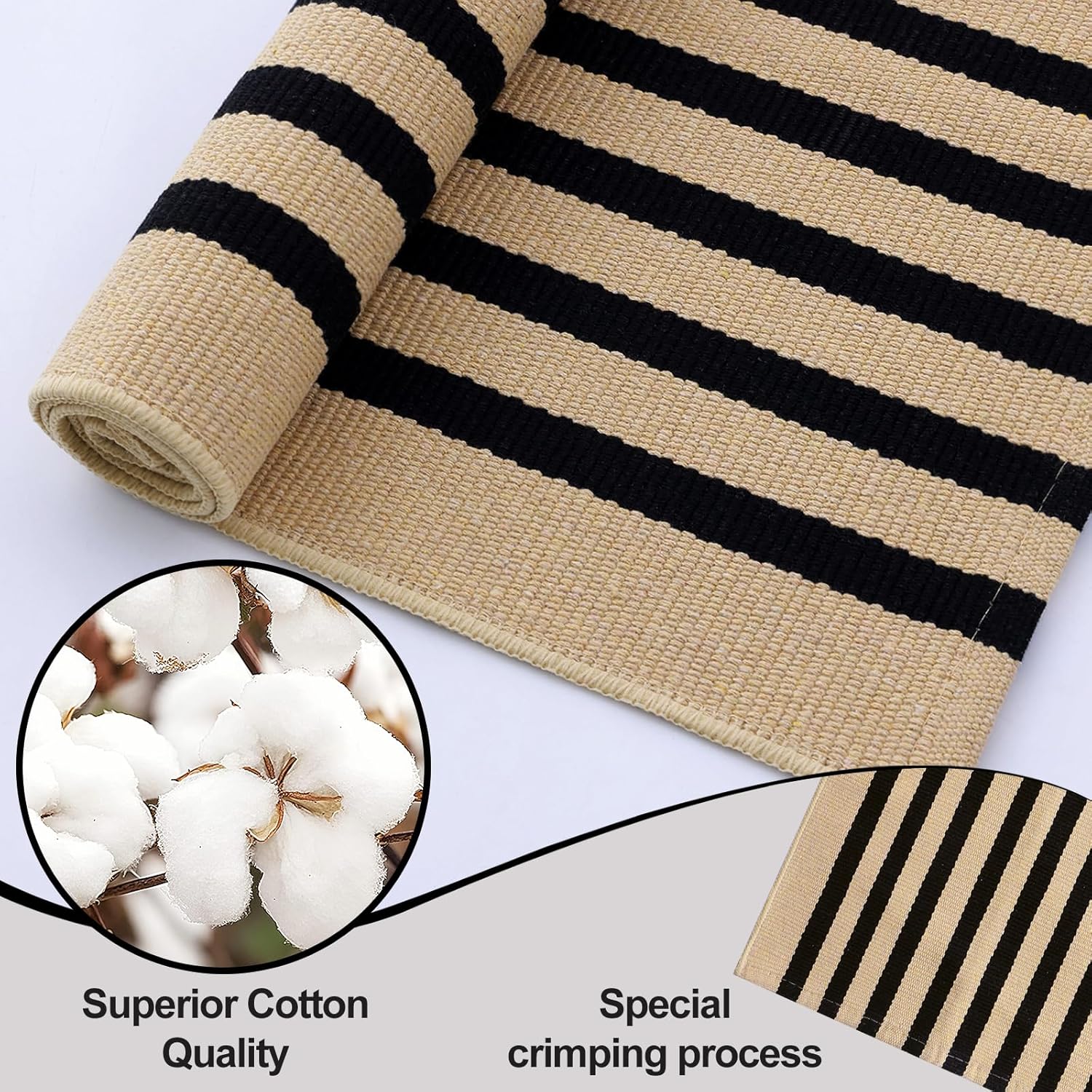 OLANLY Striped Rug - Washable Brown and Black Cotton Doormat | 2' x 3' for Indoor/Outdoor Use