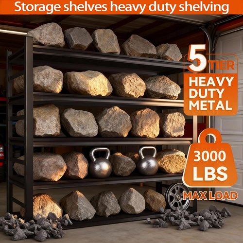 **Regine Switzerland Heavy-Duty Metal Garage Shelving Unit - 5-Tier Adjustable Storage, 3000 lbs Capacity, Black, 72"**