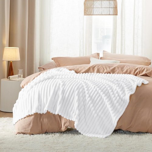 Bedsure GentleSoft White Fleece Blanket - Cozy, Soft Throw for Couch | Bright White, 50x70 Inches