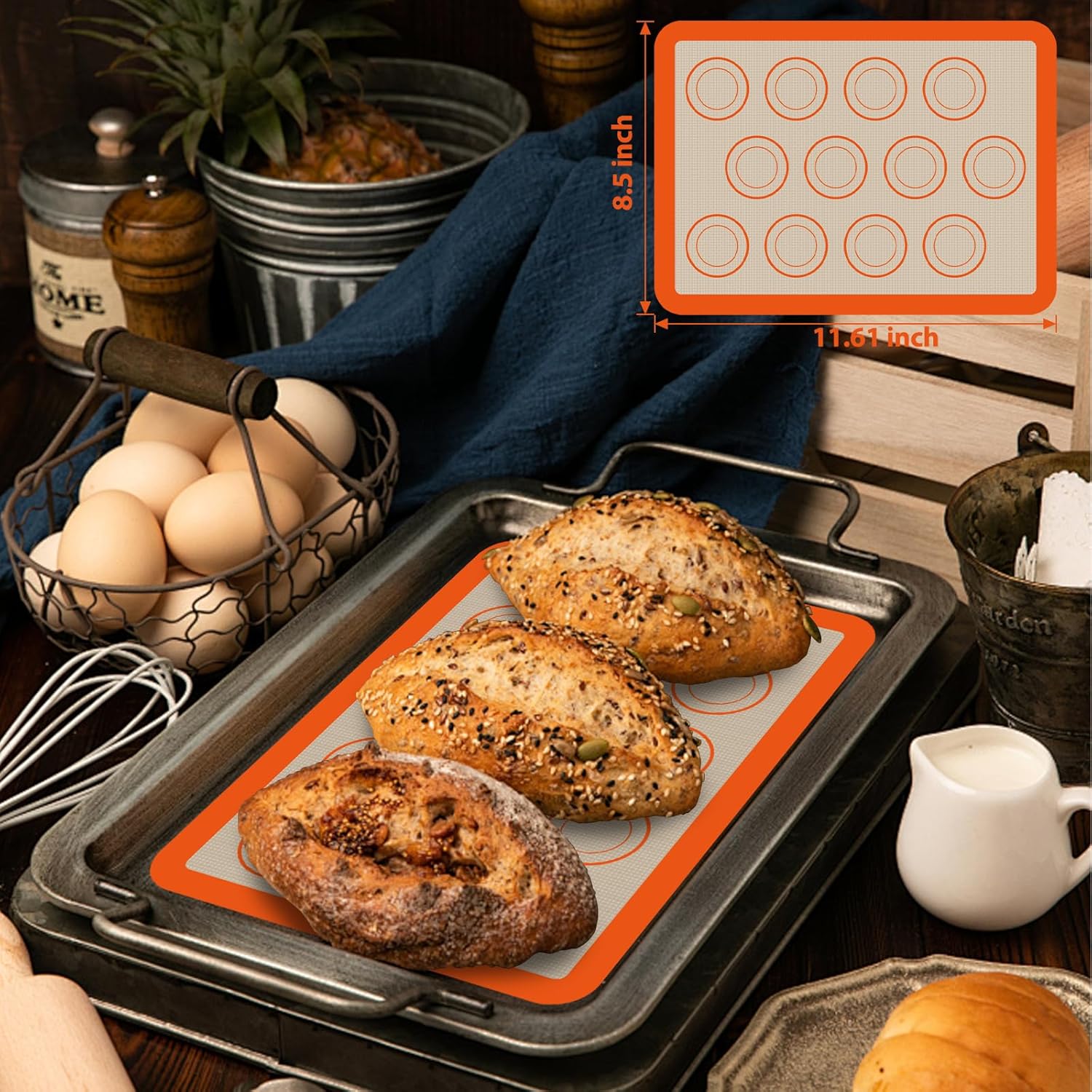 Skiennix Silicone Baking Mat Set - Nonstick Reusable Bread Sling & Loaf Pan Liners | Perfect for Macarons & Pastry