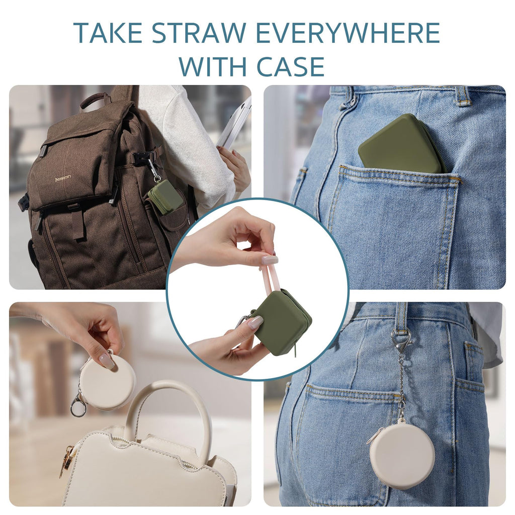 4-Size Reusable Silicone Straws with Travel Keychain Cases-Portable Collapsible For Cruise Ships, Short-Long Size For 4-20 oz Tumblers,Kids Toddlers Adults, Standard&Wide For Regular Liquid&Smoothie