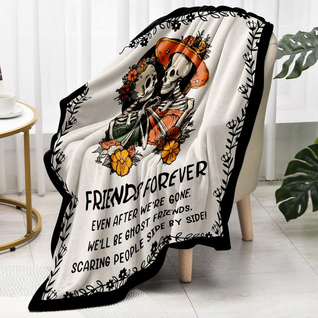 Buioata Friend Gifts for Women Best Friend Blanket Best Friend Birthday Gifts for Women Bestie BFF Soul Sister Graduation Present for Woman Helloween- to My Friends Skull Blanket 60"x50"