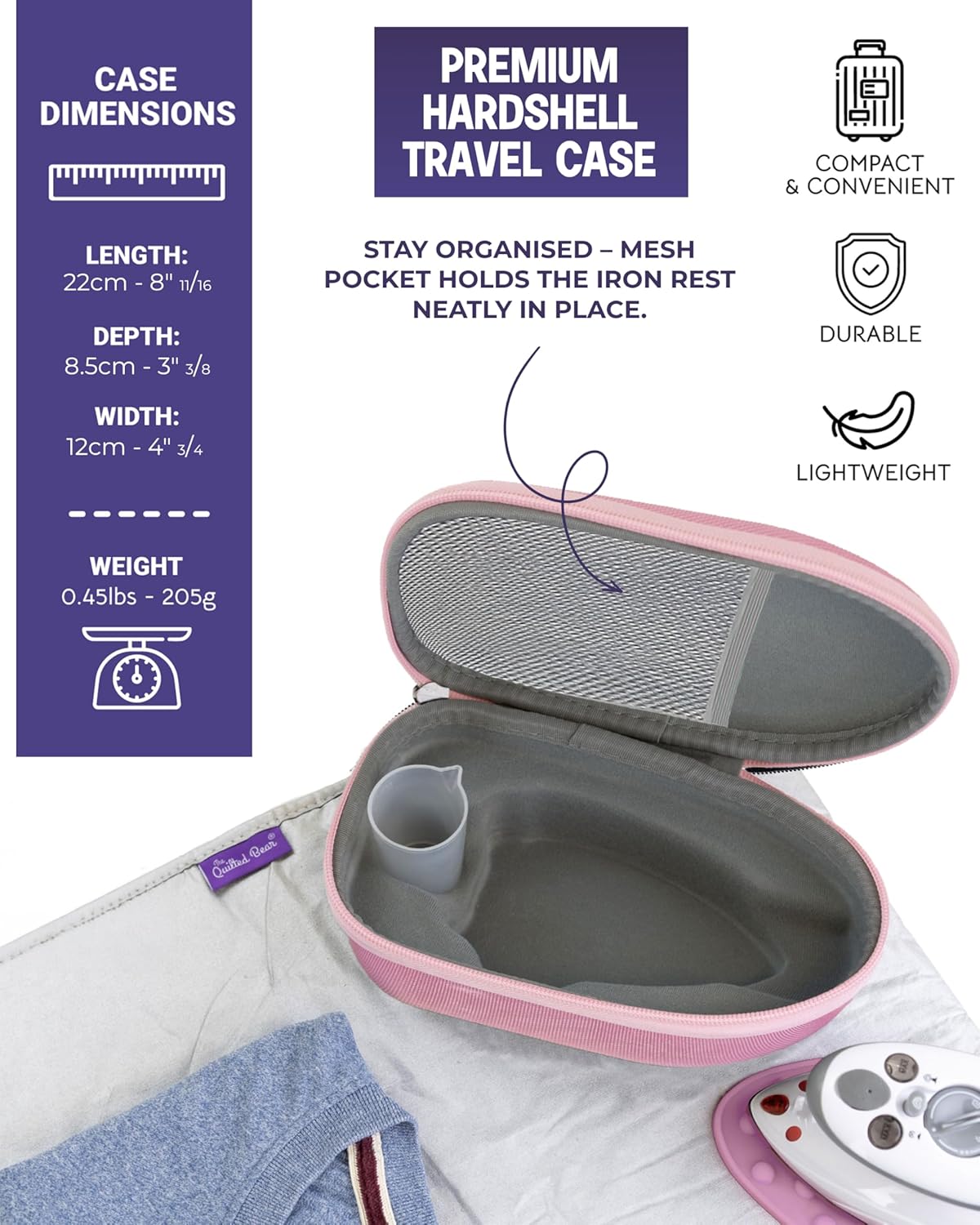 Quilted Bear Mini Steam Iron - Lightweight Travel Iron for Effortless Quilting & Wrinkle-Free Clothes | Pink