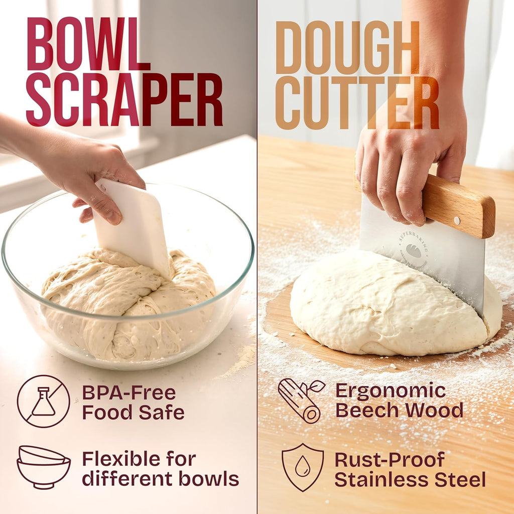 Superbaking Sourdough Starter Kit - 9" Round Banneton Bread Proofing Basket Set with Silicone Sling