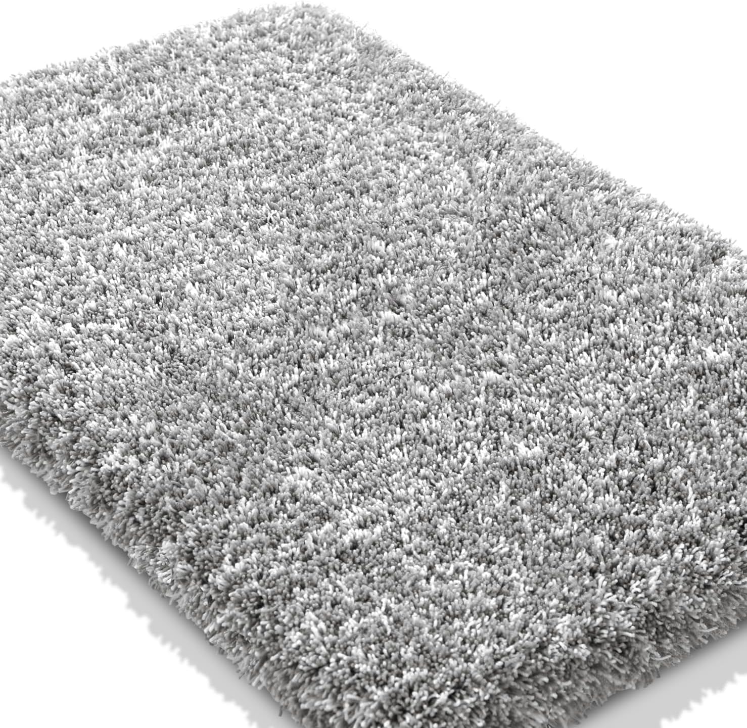 Yimobra Bathroom Rugs - Ultra Soft Non-Slip Washable Bath Mats | Plush Microfiber, 24x17, Light Gray & White