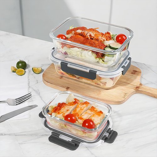 BAYZZ Glass Meal Prep Containers - 10 Pack Airtight Food Storage with Lids | Oven, Microwave & Dishwasher Safe