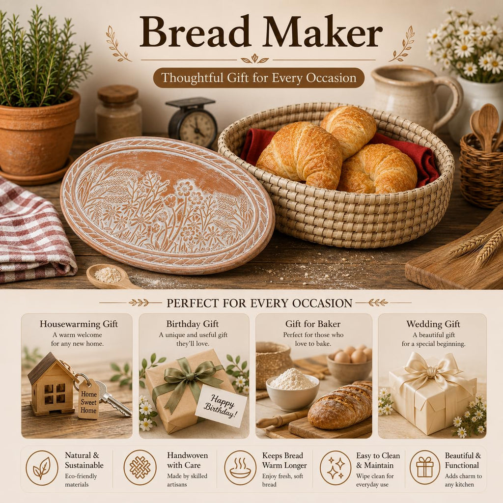 Bread Warmer Basket with Stone - Bread Baskets for Serving Rolls Warming Tortilla, Gift for Bakers Sourdough, Hostess Gifts New Home, Mom Dad Birthday