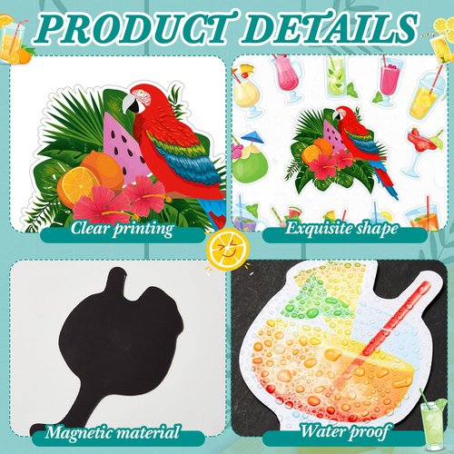 Hoteam 13 Pcs Door Decorations Personalized Funny Magnetic Cruise Decorations Magnet Summer Drink Package Cruise Magnets for Carnival Birthday Essential Ship(Parrot Tropical Drink)