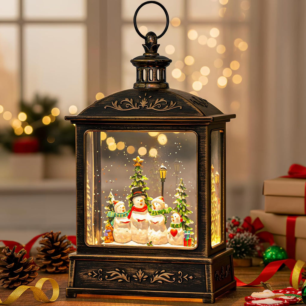 Skiennix Christmas Snow Globe Lantern - Lighted Snowman Choir with Musical Features | Battery or USB Powered