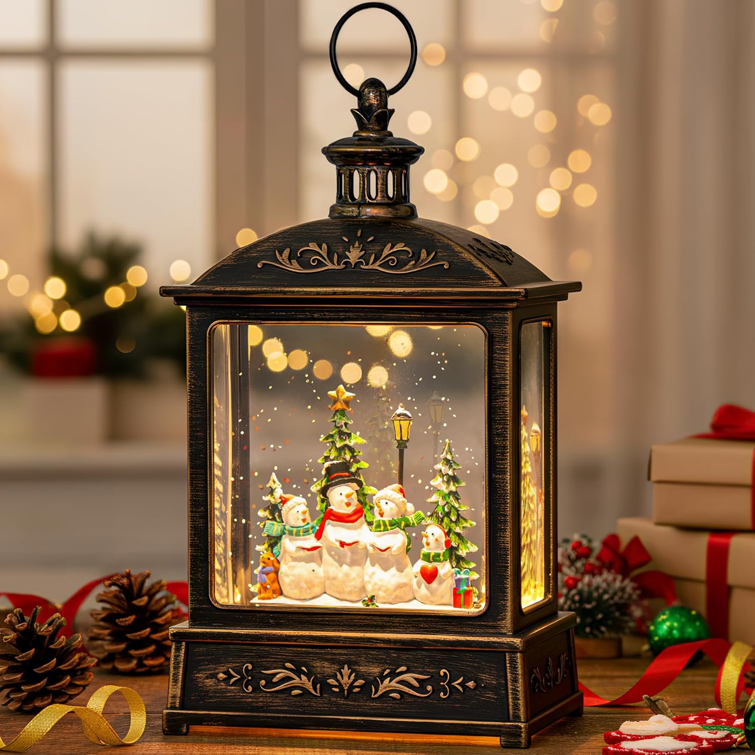 Skiennix Christmas Snow Globe Lantern - Lighted Snowman Choir with Musical Features | Battery or USB Powered