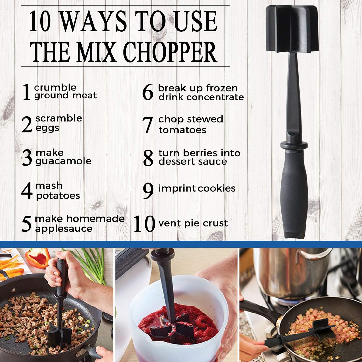 Skiennix Meat Chopper - 5 Curve Blades for Ground Beef & Turkey | Heat Resistant Nylon Utensil